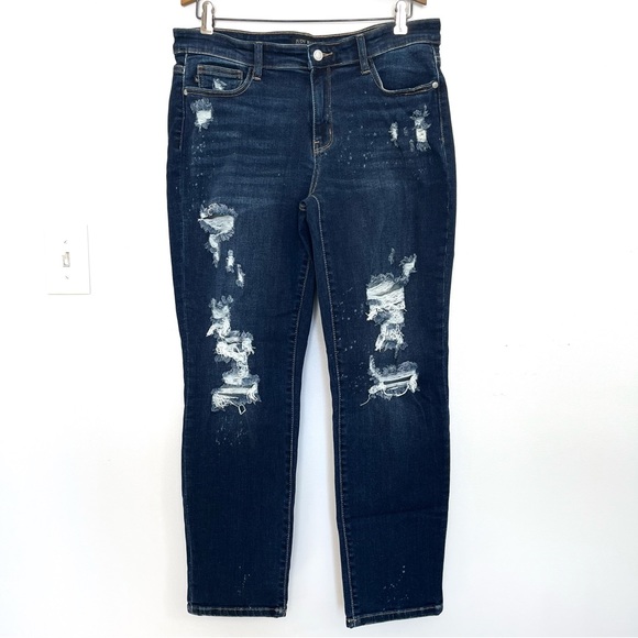 Judy Blue Womens Boyfriend Fit Jeans Size 31 Distressed Bleach Splatter Stretch - Picture 1 of 11